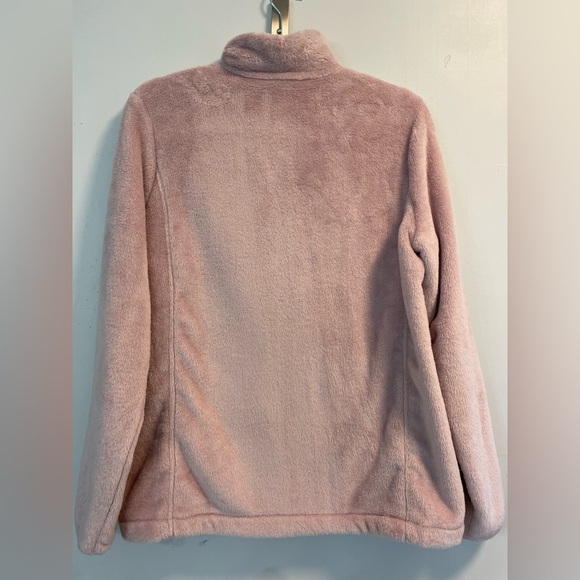 Lands End, ladies medium dusty rose fuzzy cozy warm full zip highneck sweatshirt - Picture 3 of 7